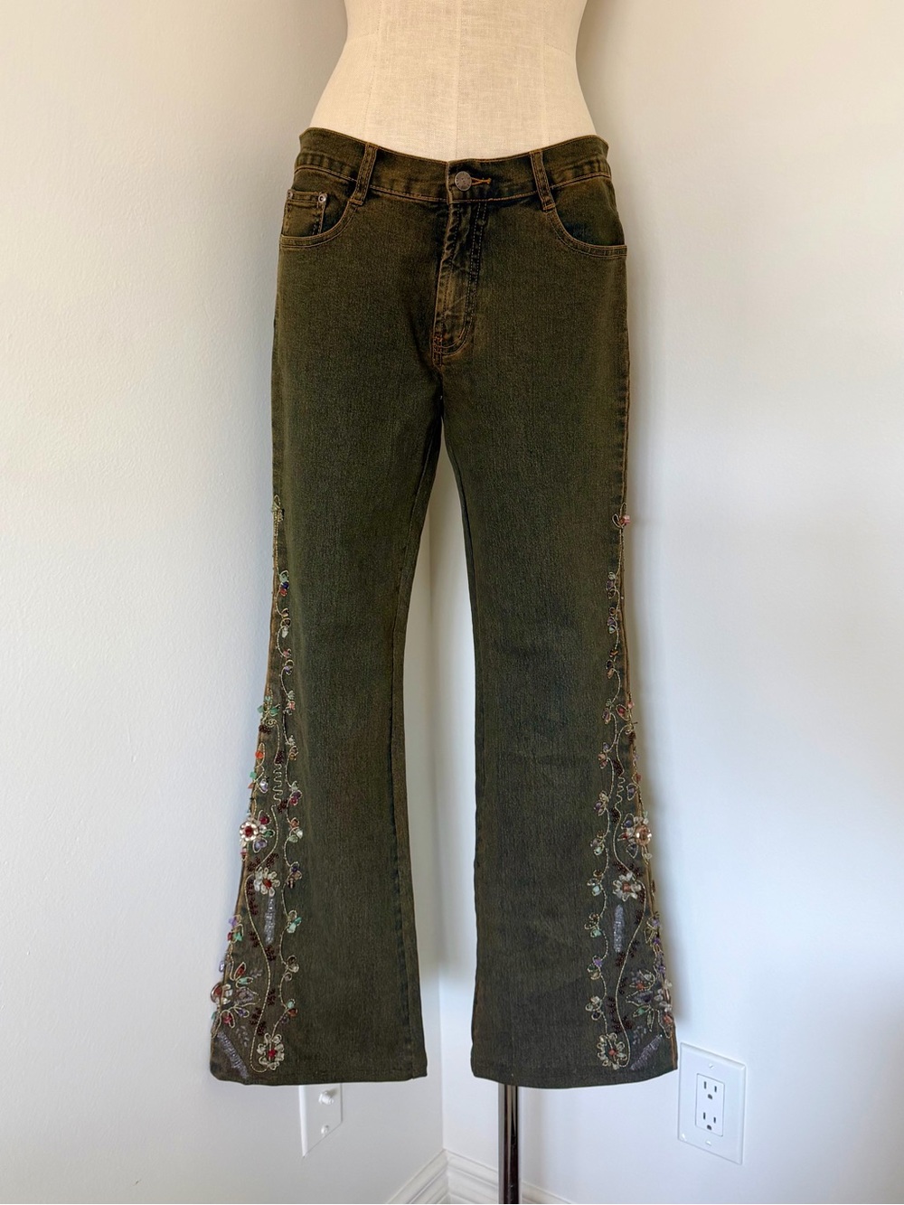 AZI Y2K flared jeweled jeans with REAL CRYSTALS!